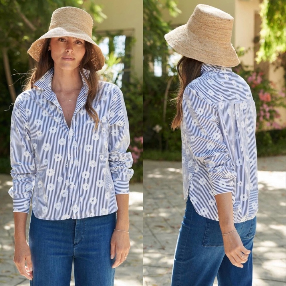 Frank & Eileen Silvio Italian Woven Cotton Striped Floral Button Down Shirt NWOT